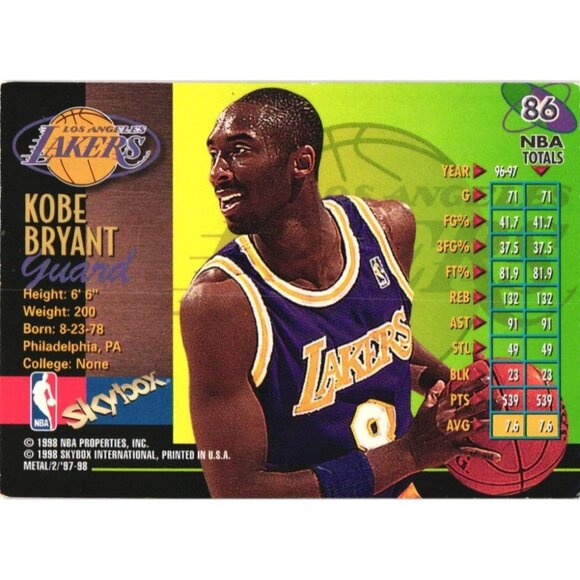 Kobe Bryant 1998 SkyBox Metal Universe #86 Los Angeles Lakers NBA Basketball - Picture 4 of 4